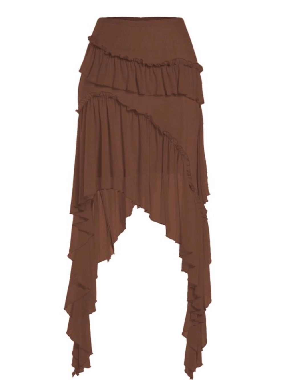 Brown Ruffled Asymmetric Women's Skirt